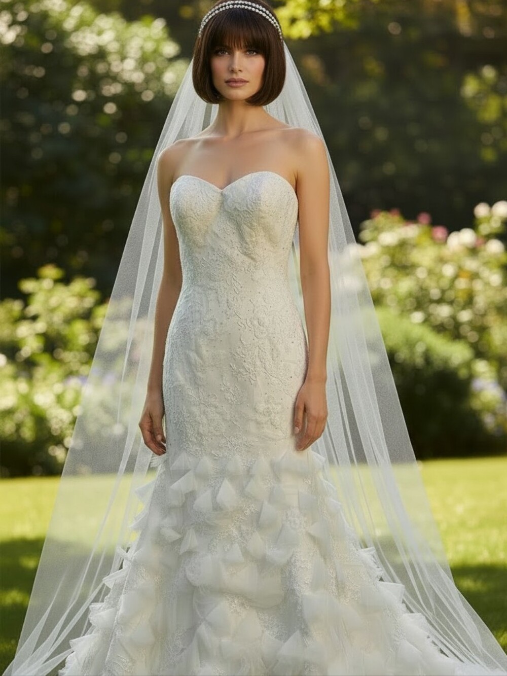 Saison Blanche Ivory Lace Strapless Mermaid Wedding Gown Size 8